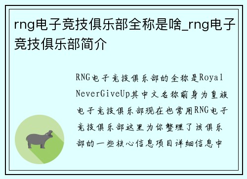 rng电子竞技俱乐部全称是啥_rng电子竞技俱乐部简介